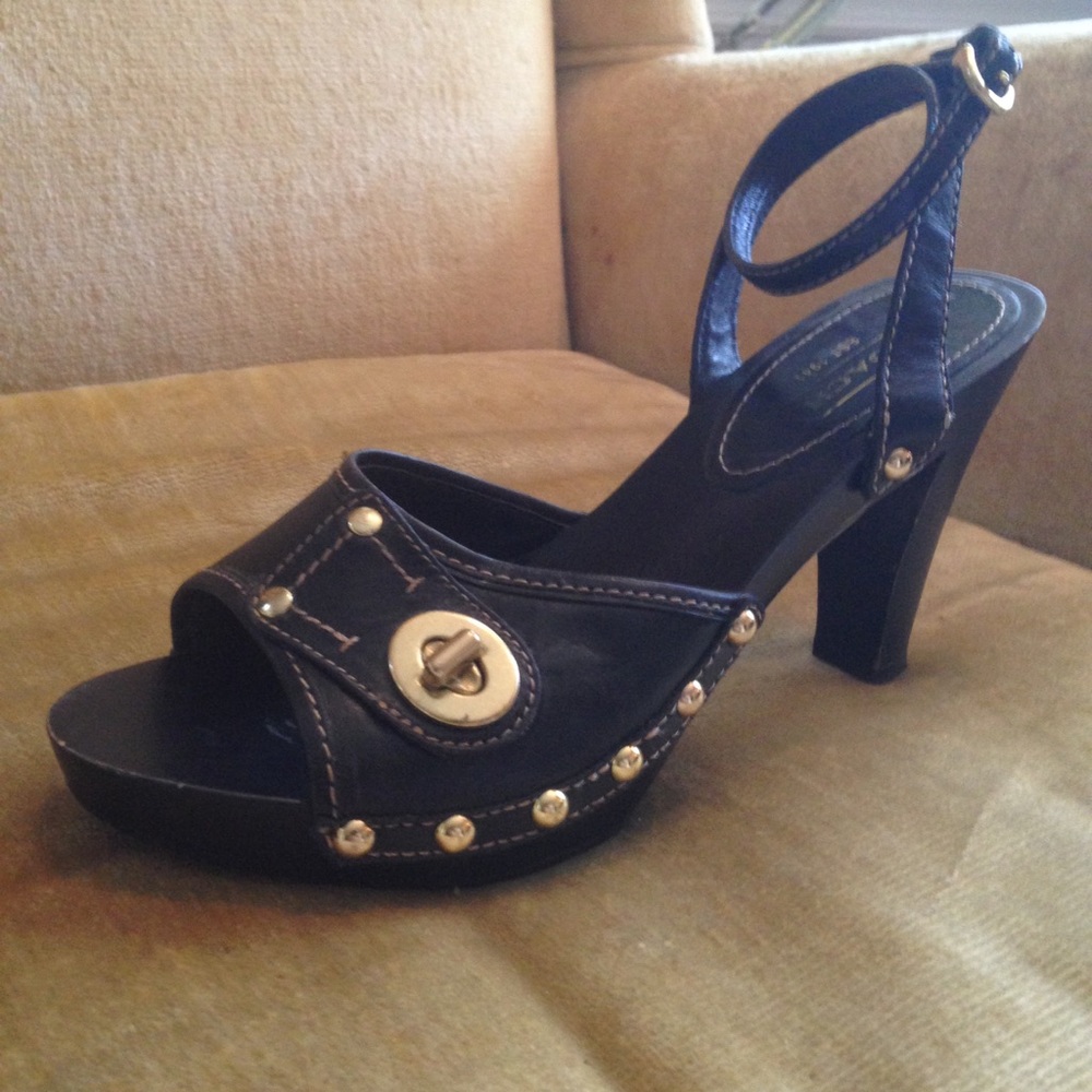 COACH leather, wood & studded Sandal