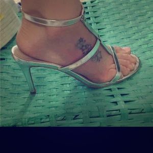 Strapped silver heels