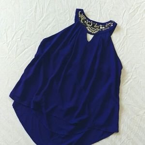 Rhinestone Neckline, Hi-Lo Shirt