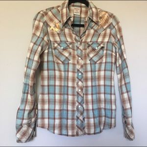 True Religion plaid w/ Swarovski crystals