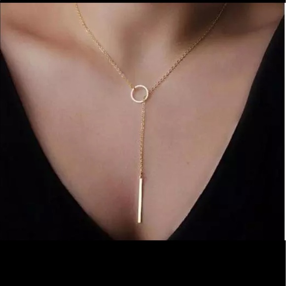 Jewelry - Gold Choker Metal Chain Bar Circle Lariat Necklace