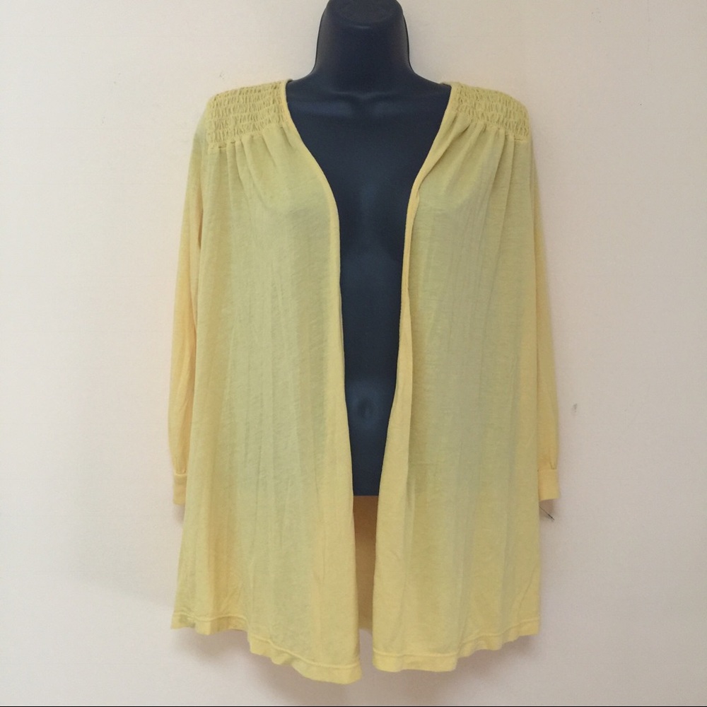 SPLENDID Open Front Ruched Shoulder Yellow Cardi