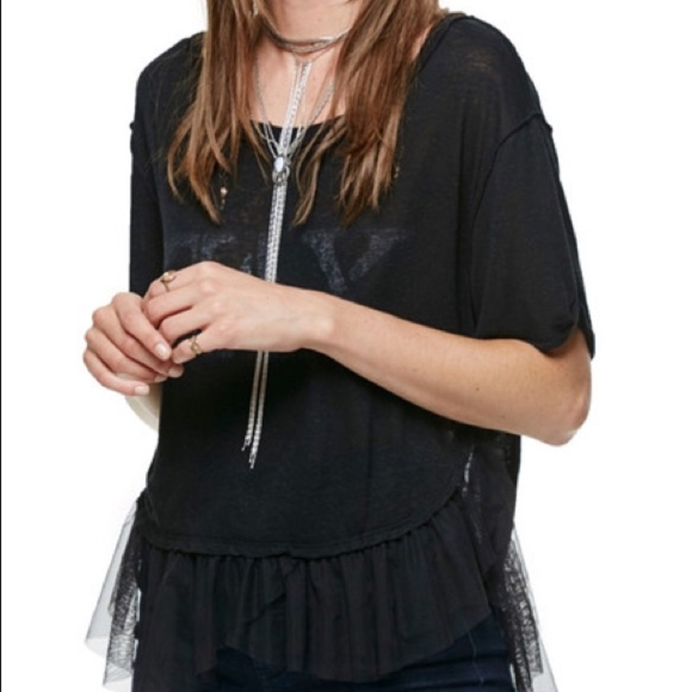 Free People pretty in pink tulle tee shirt black