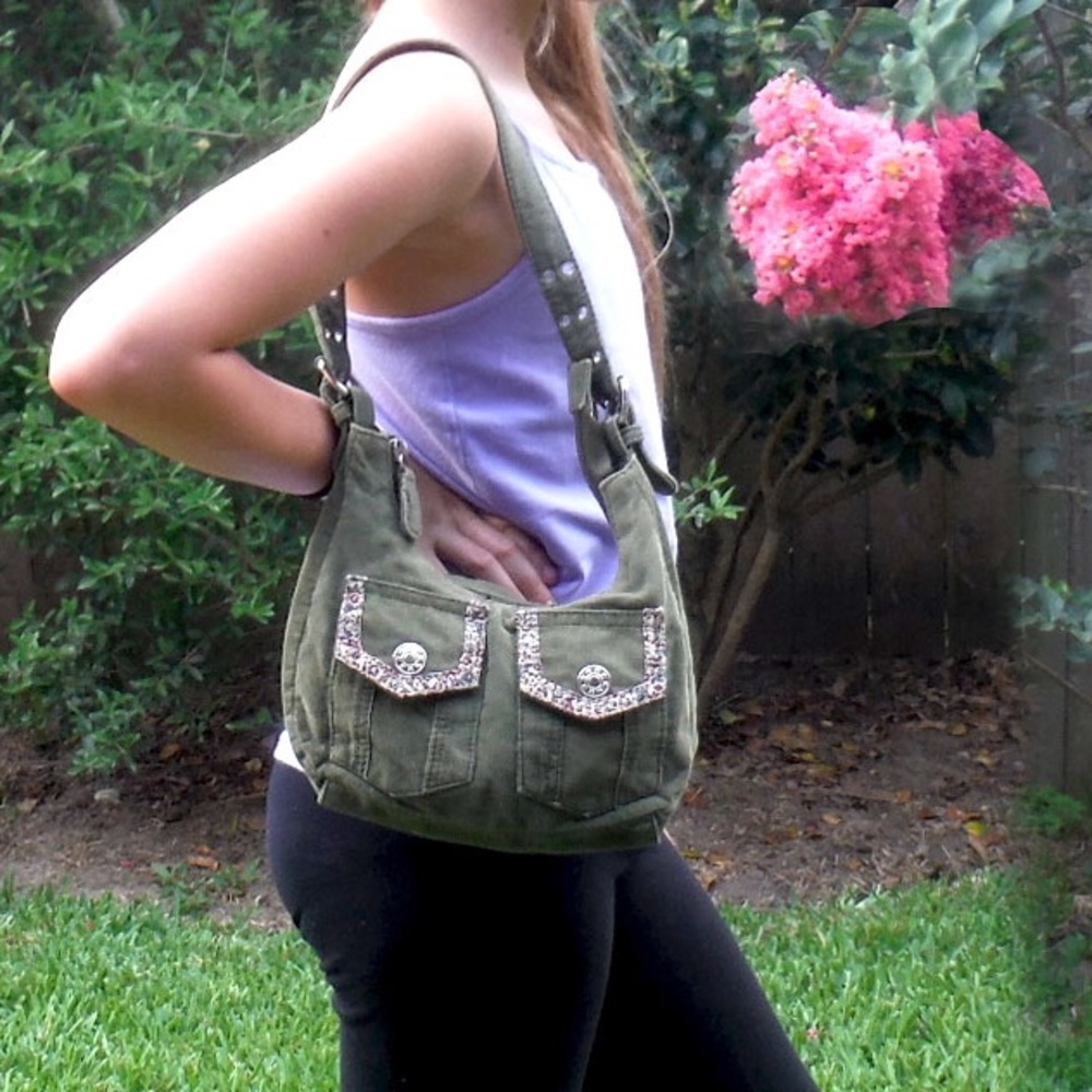 Small green corduroy purse