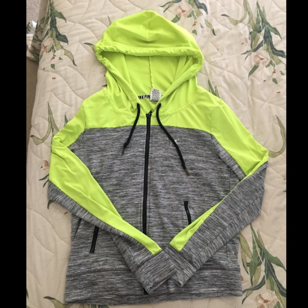 VS Pink Gray & Neon Yellow Zip-up Hoodie