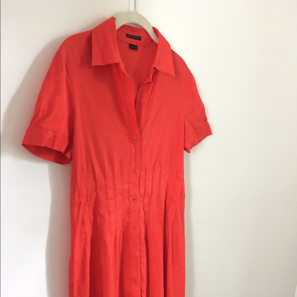 Theory Red Linen Button-Up Dress