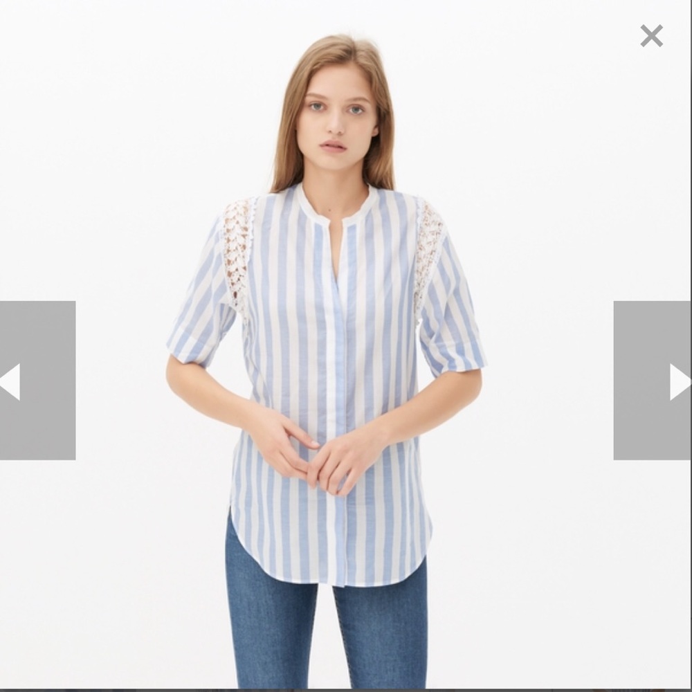Sandro Cylia Lace Insert Striped Shirt
