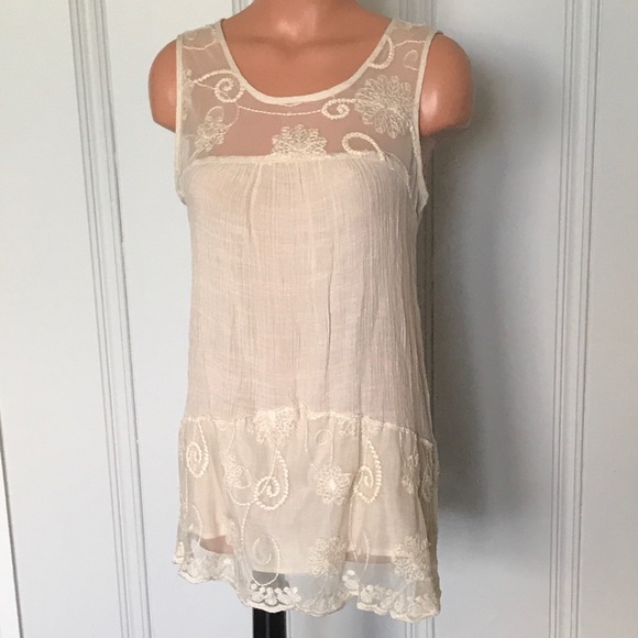 Adiva Tops Adiva Cream Lace Gauzy Sleeveless Tank Top Blouse Poshmark