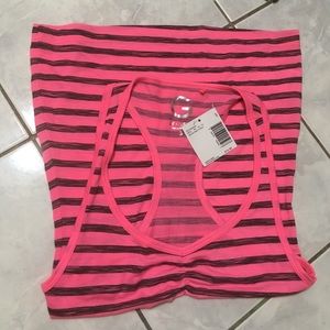 G by guess pink and black striped tank top