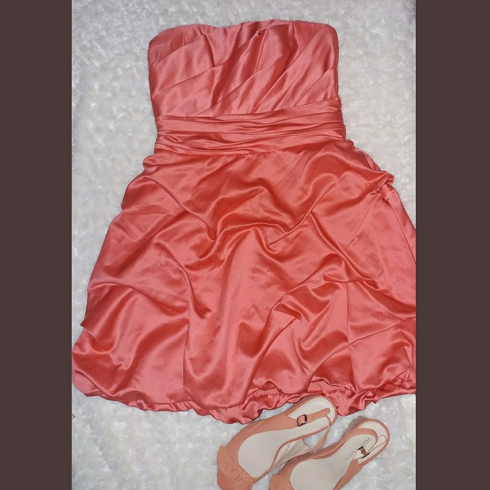 Pink strapless davids bridal dress