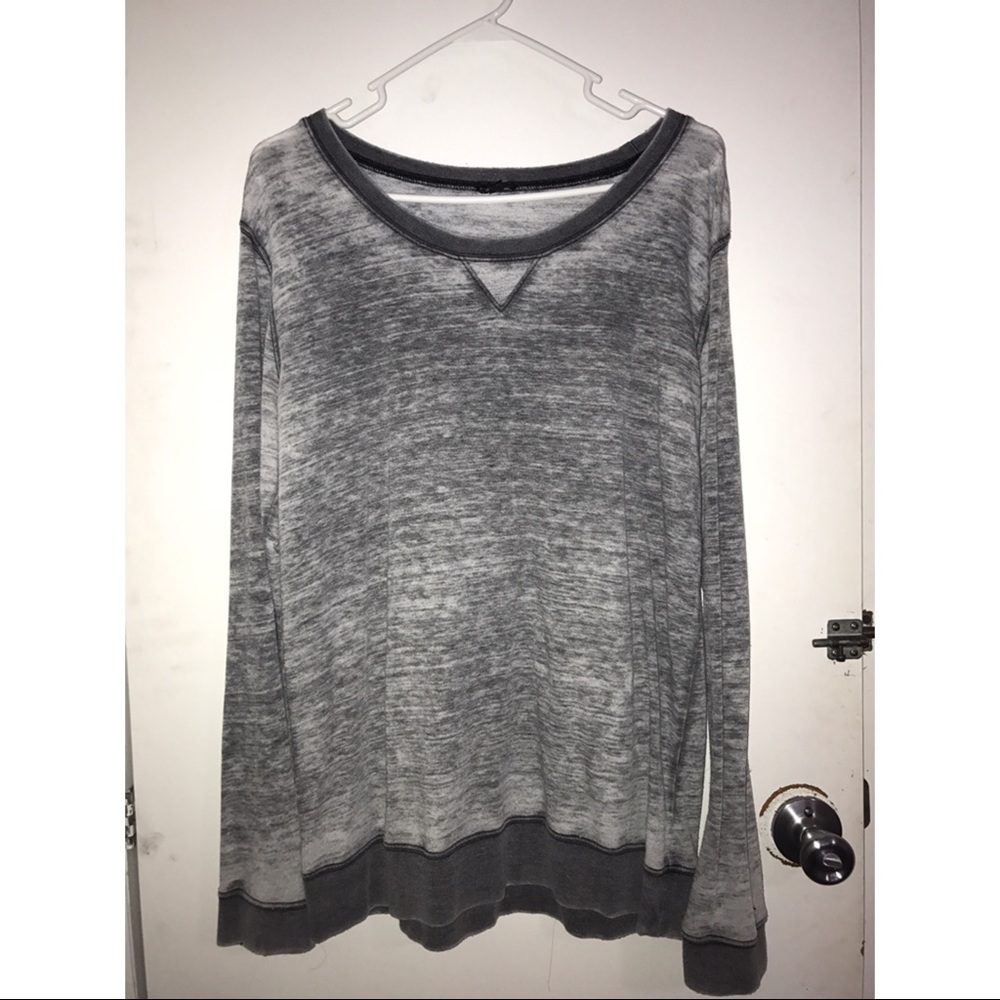 Distressed long sleeve gray sweater.