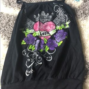 girls black tank top with cute design