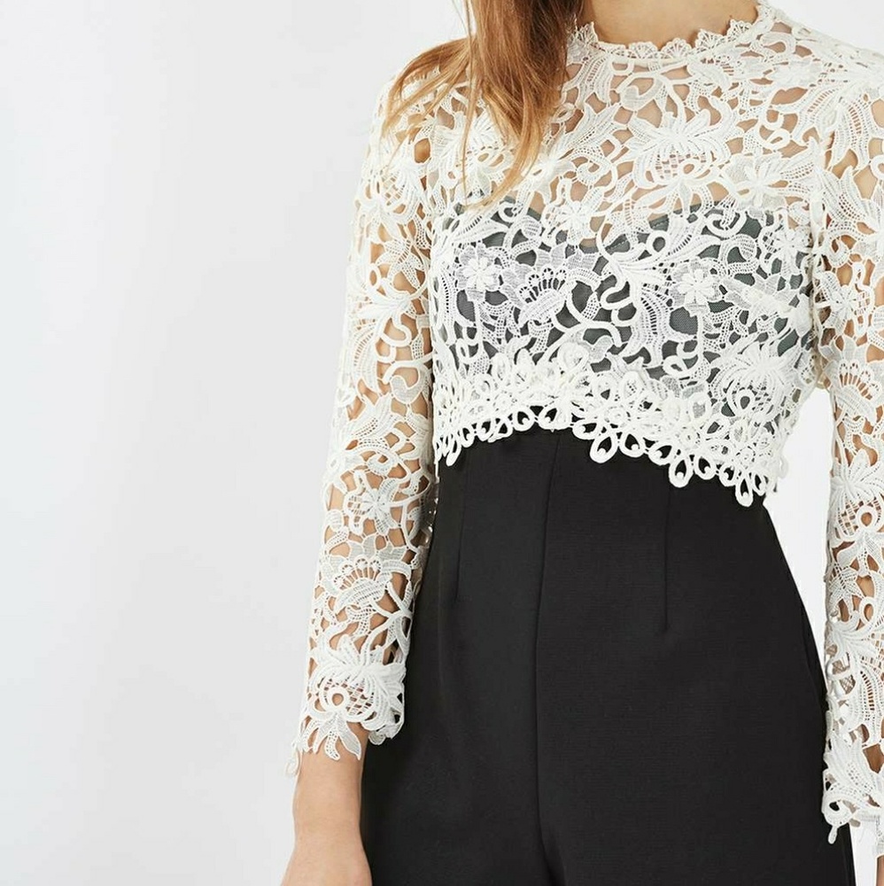 Topshop black white lace romper