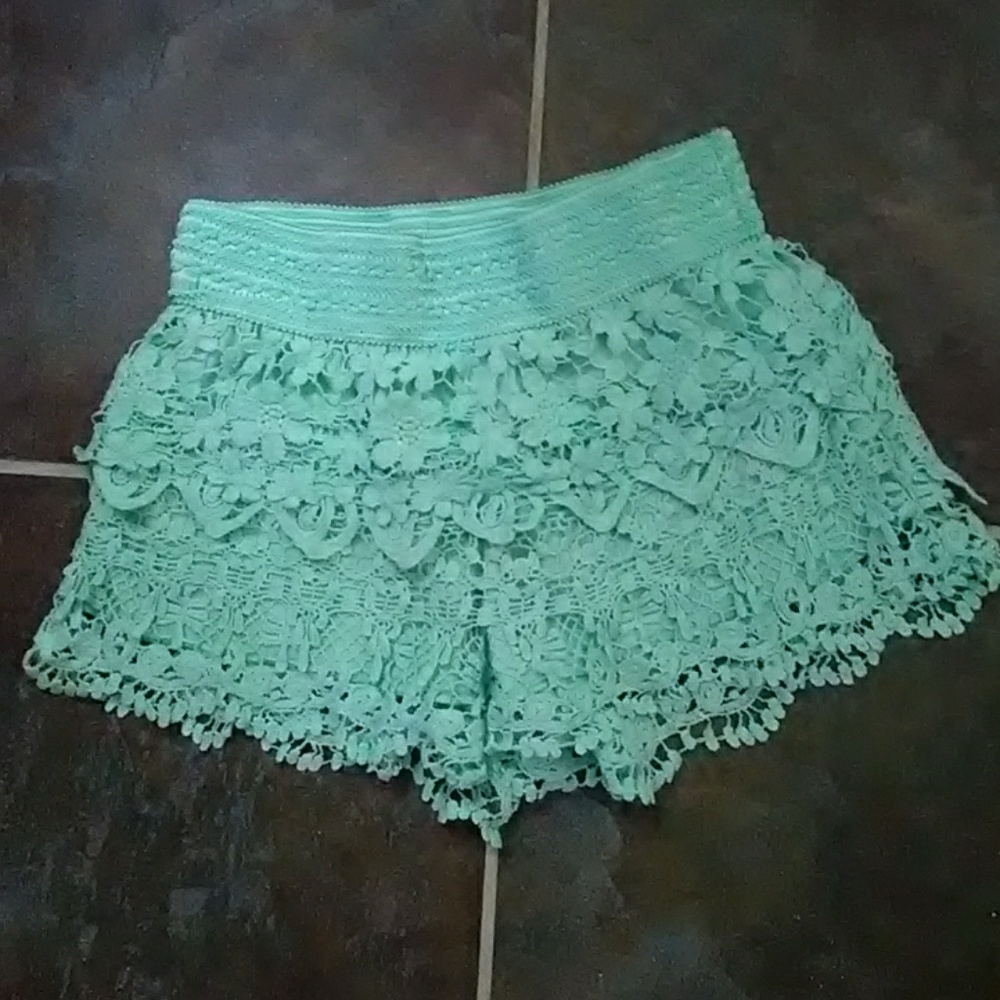 Sea foam green lace shorts