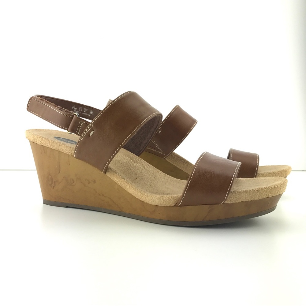 Dr Scholl's Tan leather Strap Wedge Sandals