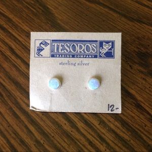 White/light blue fire opal earrings