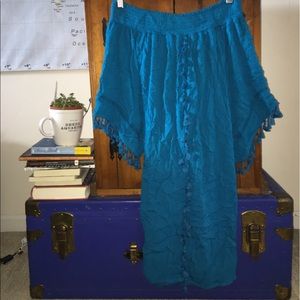 Off the shoulder teal tassel dress