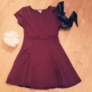 Urban Outfitters Maroon Oxblood V Neck Dress