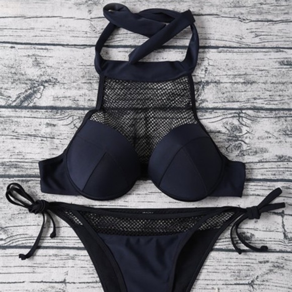 Other - Black bikini - push-up fishnet halter top