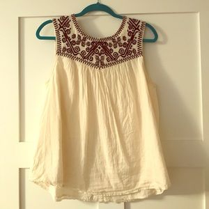 Cream and black embroidered bohemian tank