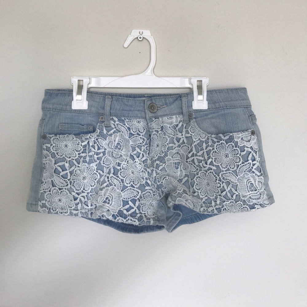 Crochet overlay denim shorts