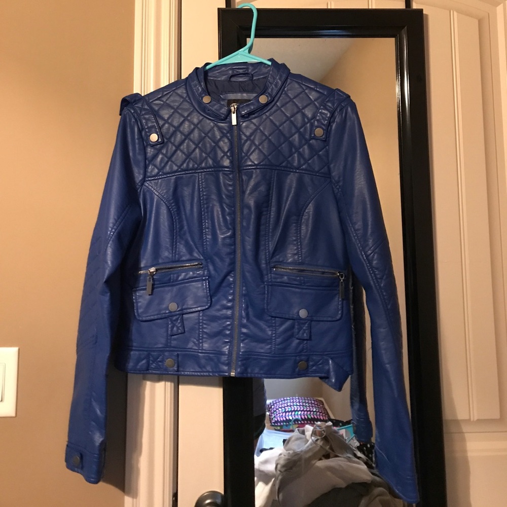 Cobalt blue leather jacket