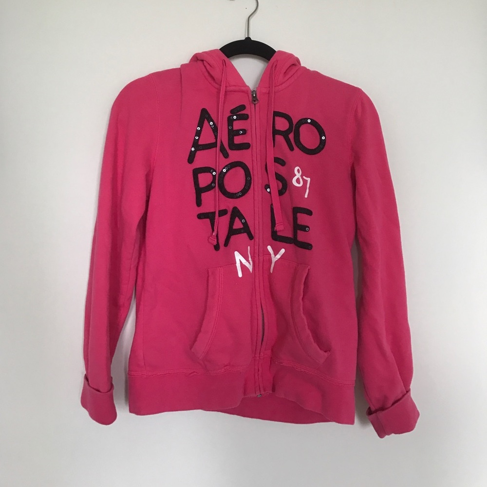 Pink Aeropostale graphic zip-up hoodie