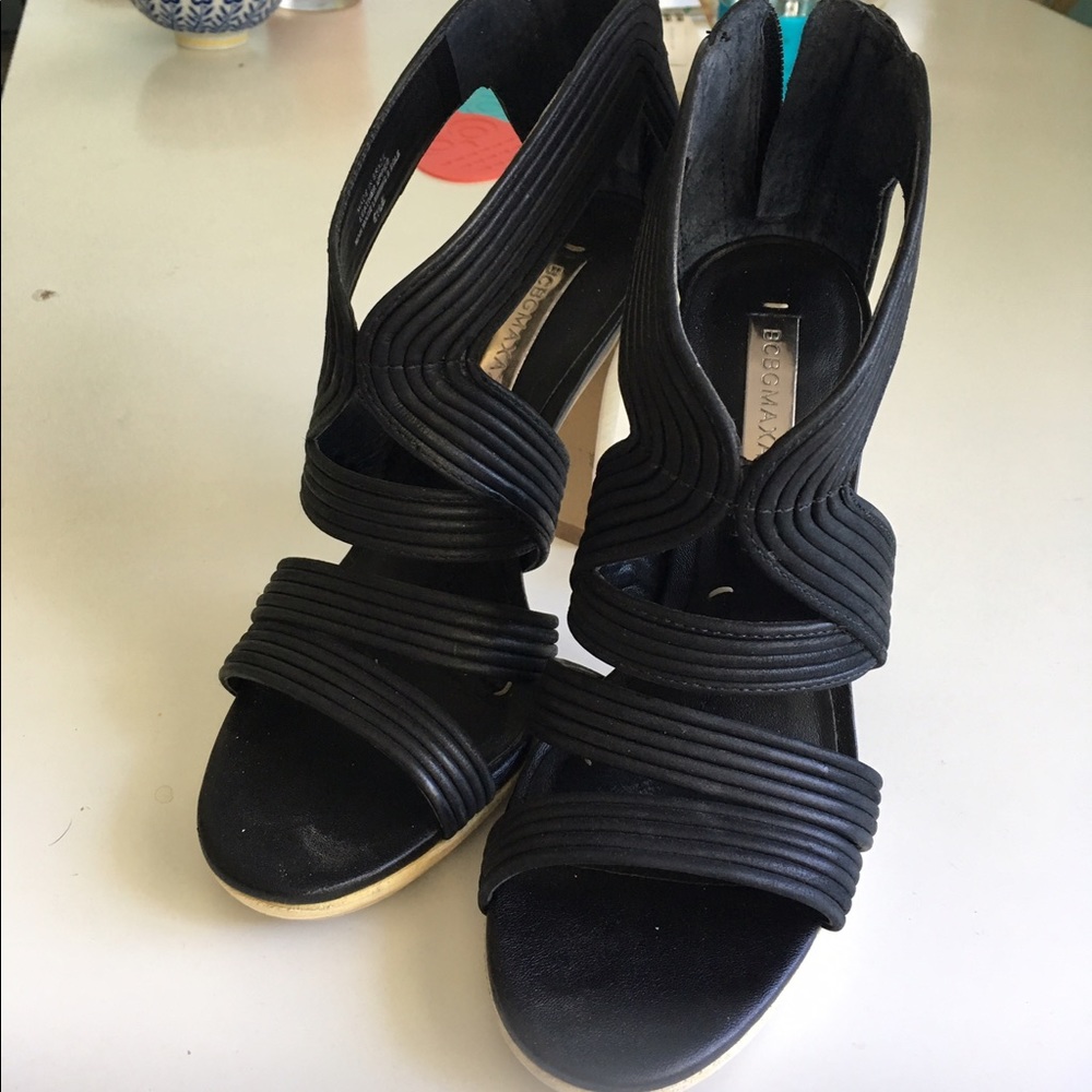 BCBG Maxazaria black open toe heels 6