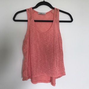 Coral pink lace burnout tank top