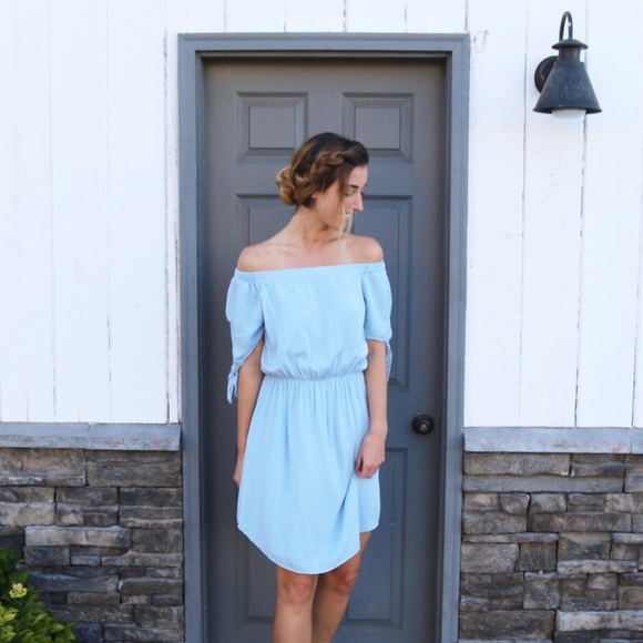light blue off the shoulder dress - Picture 2 of 4