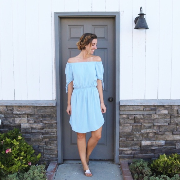 light blue off the shoulder dress - Picture 4 of 4