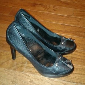 Rockport Black leather tassel loafer platform pump