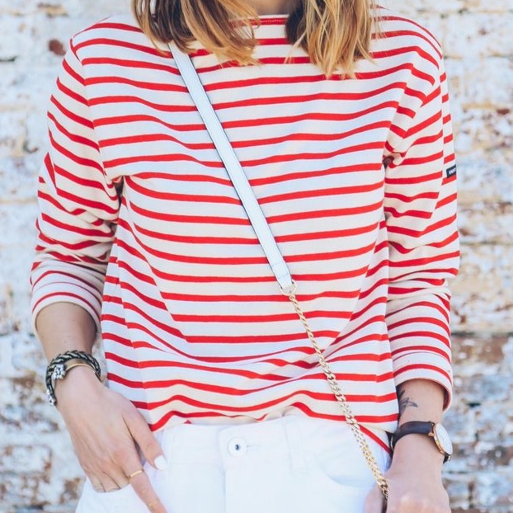J Crew Red and White Boatneck Tee