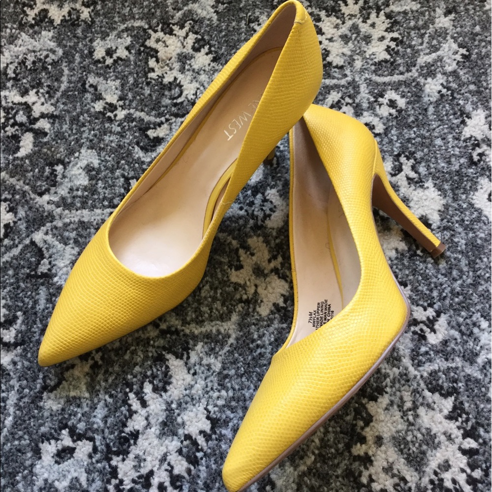 Yellow Nine West Textured Pointed Toe Heels