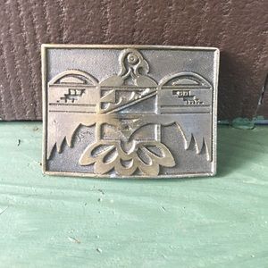 70's vintage brass belt buckle, Aztec design