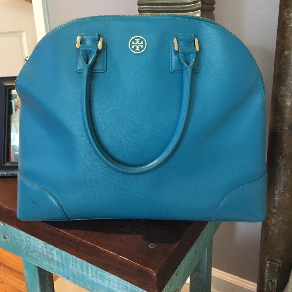 Tory butch teal blue tote