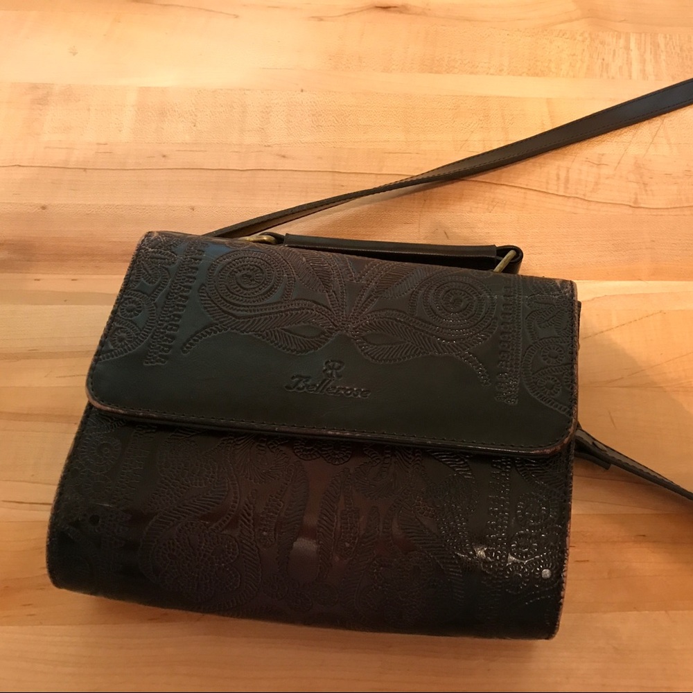 Vintage Tooled Leather Bellerose Shoulder Bag