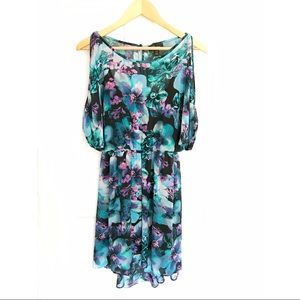 Thalia Sodi blue/green cold-should low-high dress