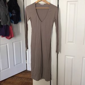 James Perse Light Brown V-neck Midi Dress