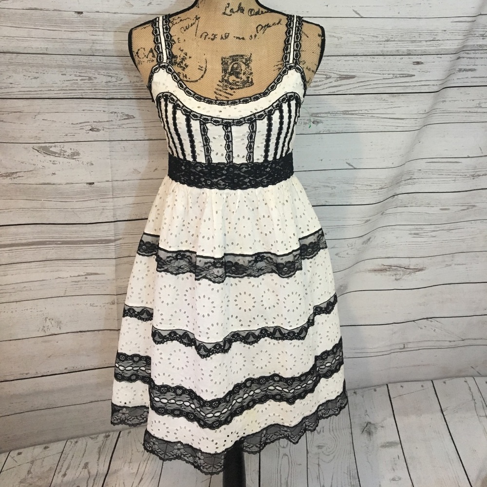 Lola black and white lace and eyelet dress