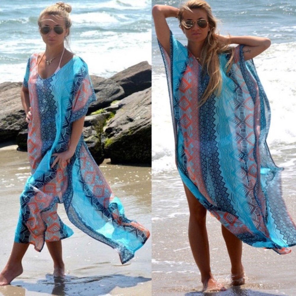 Colorful bohemian long bikini coverup