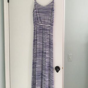 Blue and white striped maxi dress