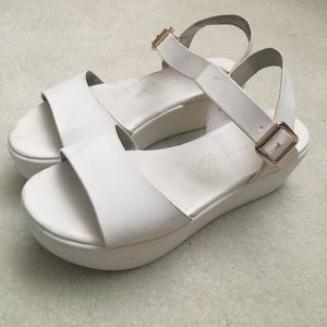 BC white vegan leather platform sandal