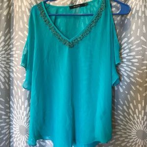 Off the shoulder teal sheer top