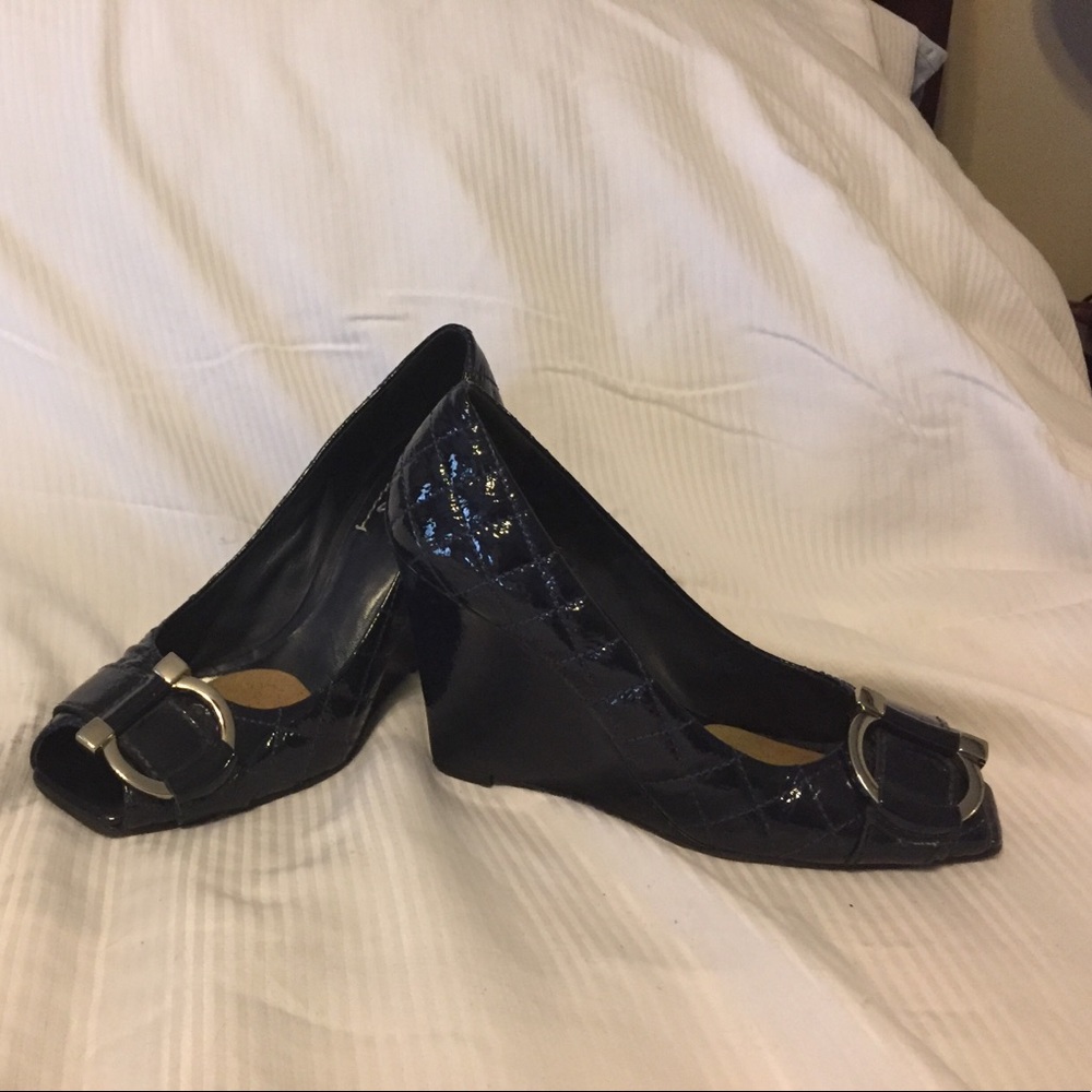 Blue wedge shoes