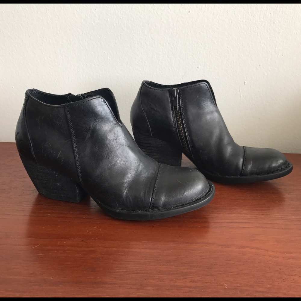 Black Borne Leather Ankle Booties