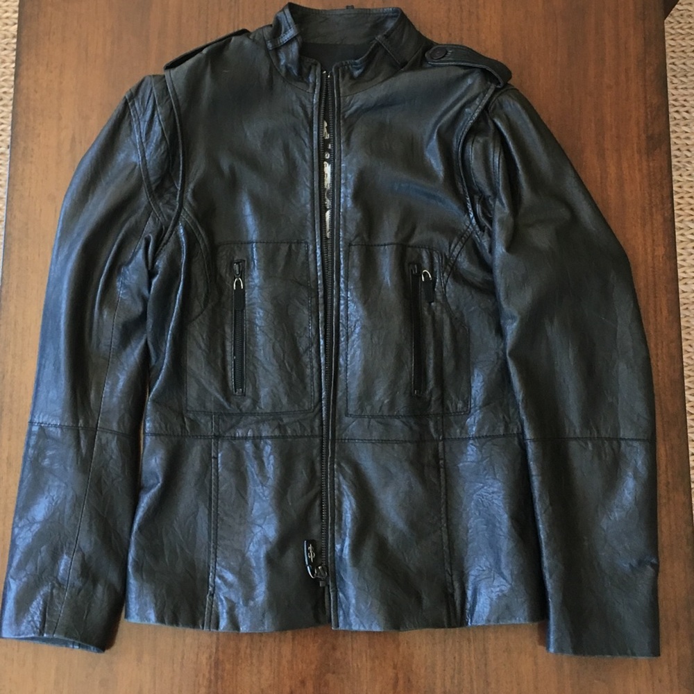 Royal Underground Men Black Leather Jacket