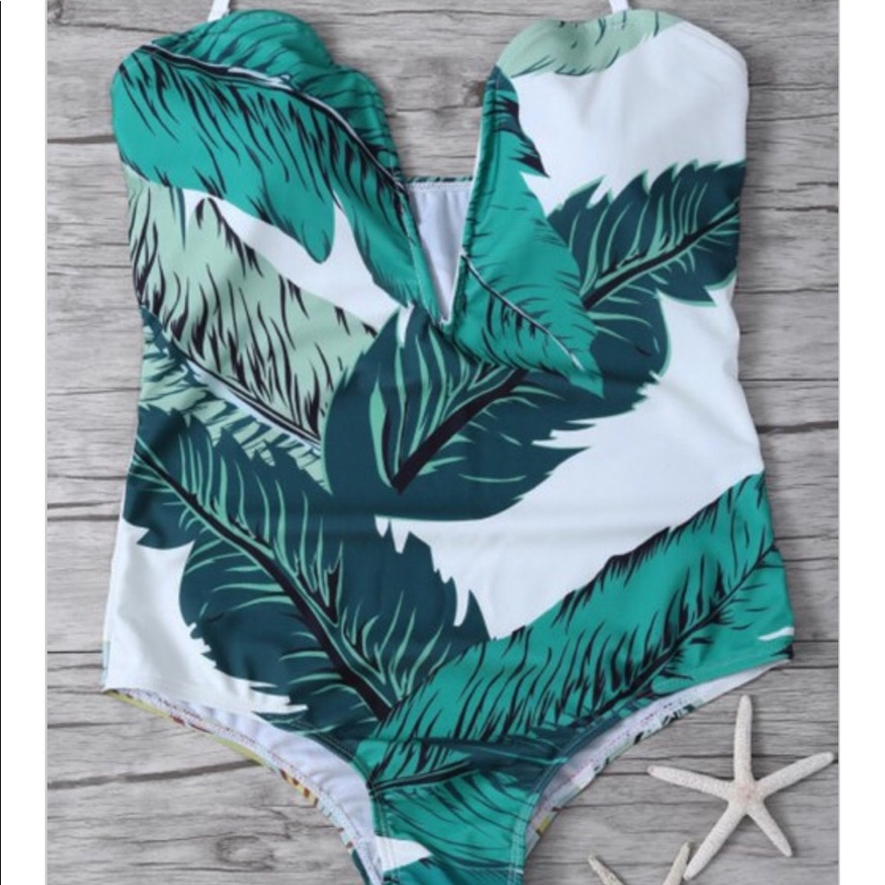 Green leave forest one-piece swimsuit