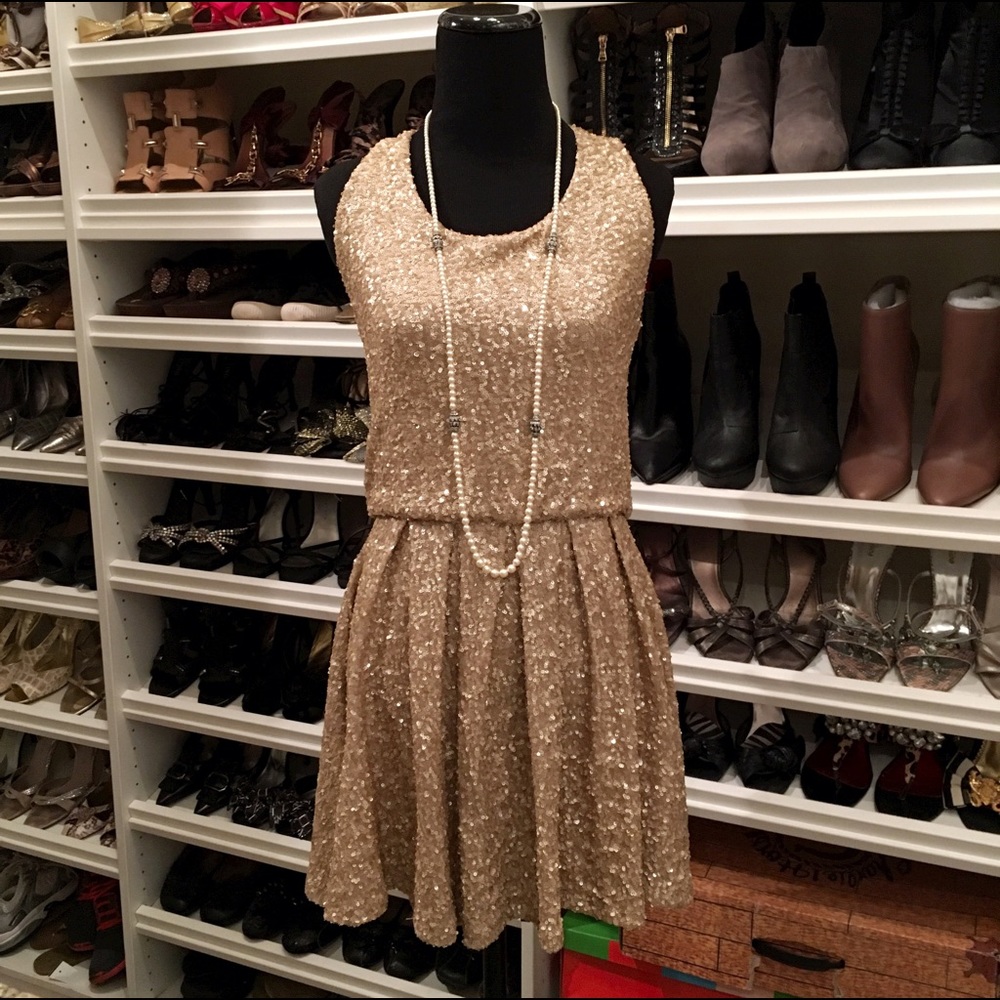 Gold Sequin Sleeveless Dress NWT