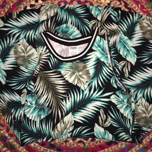 Tropical Leaf print skater style PINK dress